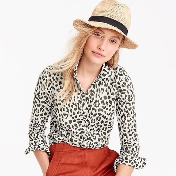 J. Crew Tops - J. Crew Cotton Linen Perfect Blend Leopard Shirt